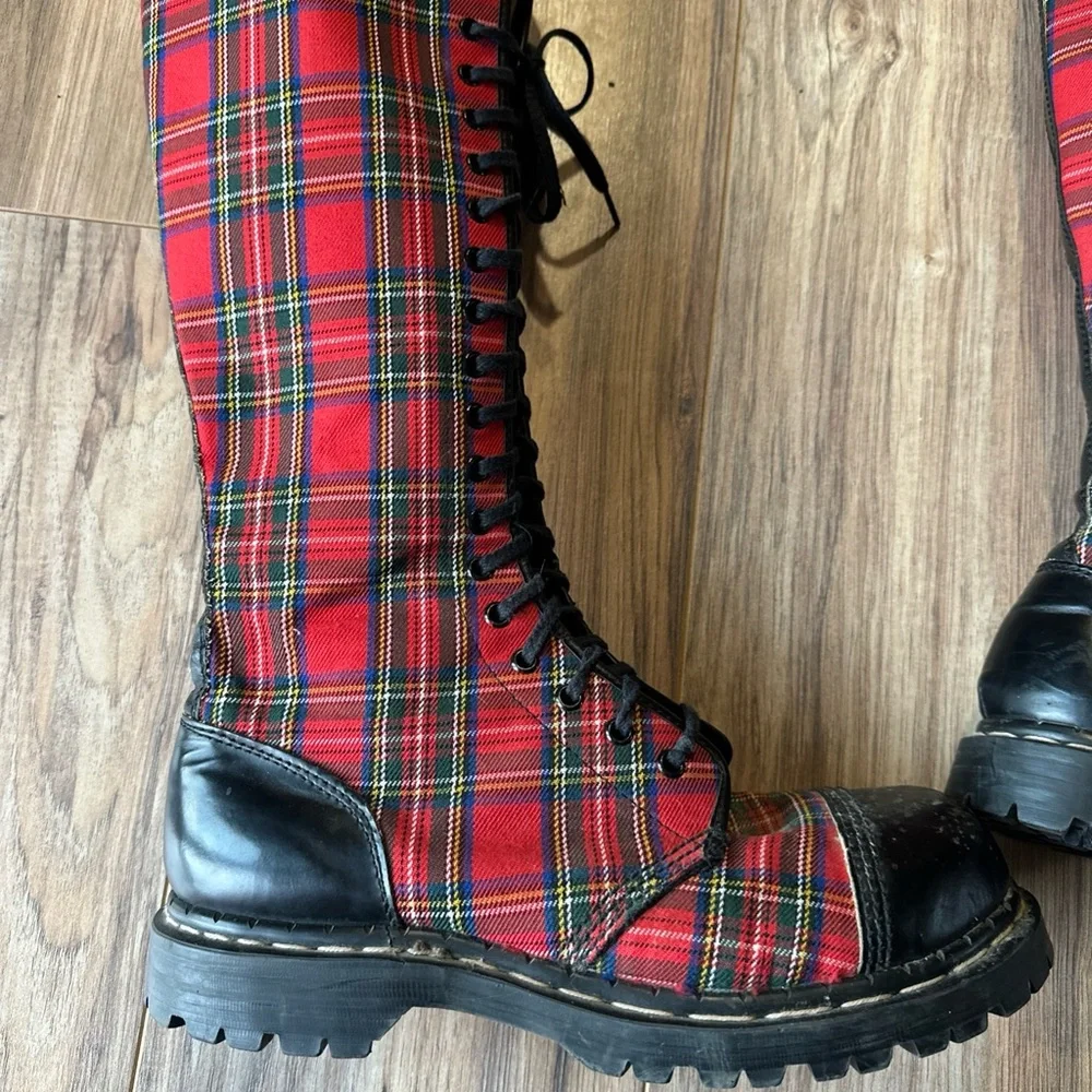Gripfast 20-eye Steel Toe Boots England Tartan Plaid Red Size 10.5-11M 11.5-12W - Picture 7 of 10
